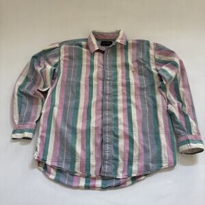 VTG 90s Eddie Bauer Collared Shirt Mens Medium Northwest Chambary Striped Pastel